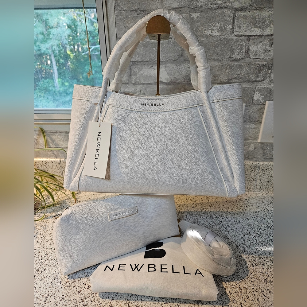 NWT NEWBELLA 2 PC White Women's Handbag Set With Travel Bag & Crossbody - Picture 14 of 14
